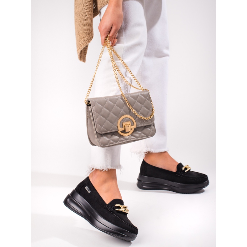 Shelovet wedge loafers för kvinnor med kedja svart 2