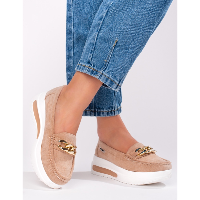 Shelovet wedge loafers för kvinnor med kedja beige 1