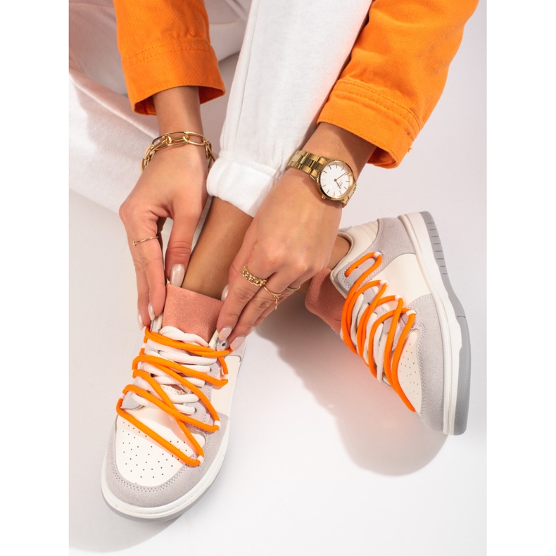 Shelovet sneakers med orange snörning vit 1