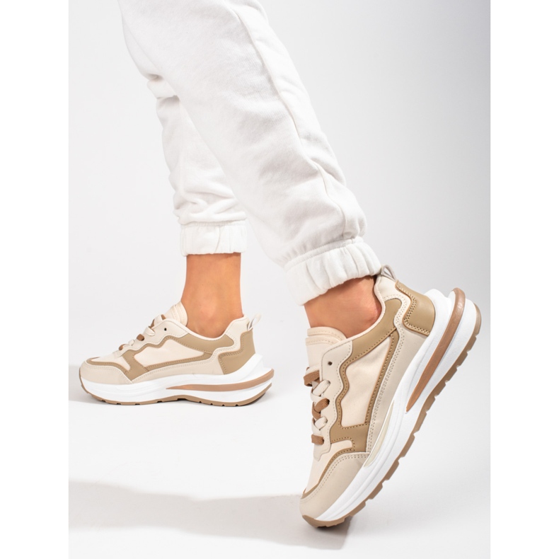 Shelovet beige sneakers med snörning för kvinnor 2