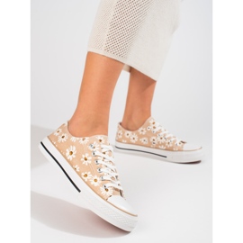 Shelovet beige blommiga sneakers för kvinnor 1