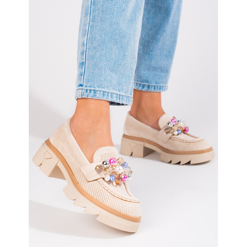 Seastar Dam loafers Shelovet mocka med kristaller beige 1