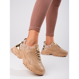 Beige Shelovet-sneakers för kvinnor med tjock sula 1
