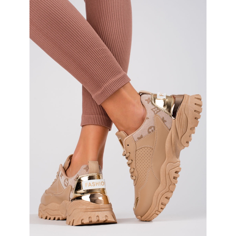 Beige Shelovet-sneakers för kvinnor med tjock sula 2
