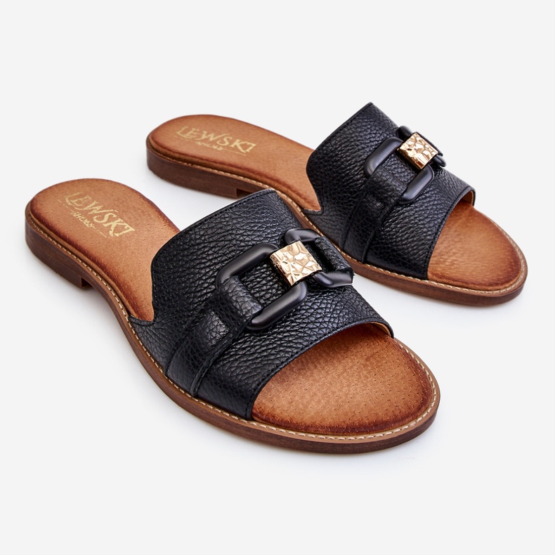 Lewski Shoes Läder Damtofflor Leewski Skor 3270 Svart gyllene 1