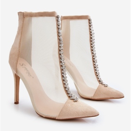 Fashionabla högklackade damstövlar med Mesh Beige Rummi 1