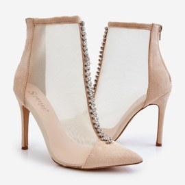 Fashionabla högklackade damstövlar med Mesh Beige Rummi 2