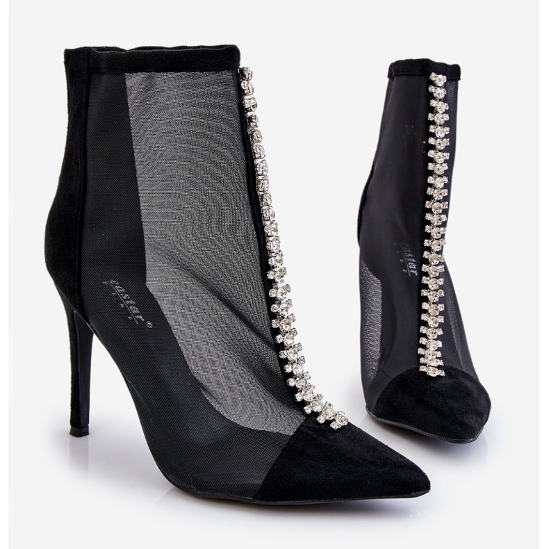 Fashionabla högklackade damstövlar med mesh svart Rummi 1