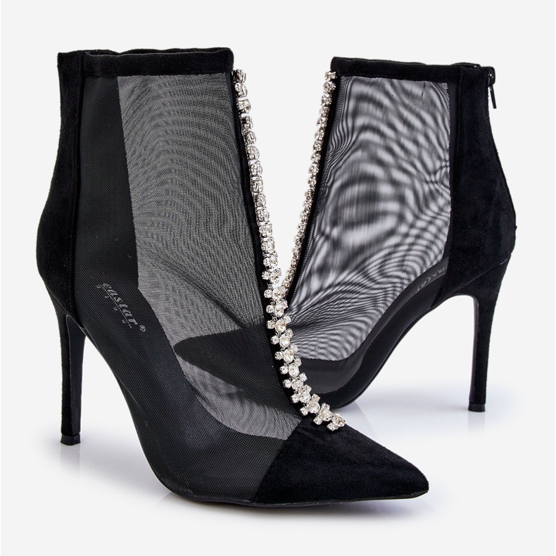 Fashionabla högklackade damstövlar med mesh svart Rummi 2