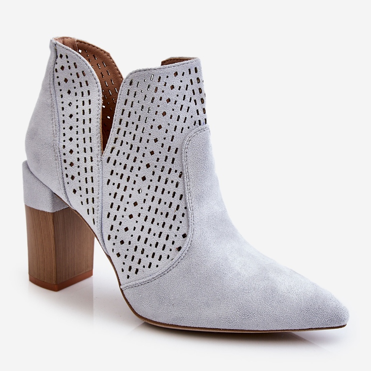 PM1 Fashionabla mocka genombrutna högklackade stövlar Grå Genevi silver- 2