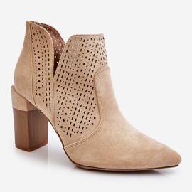 PM1 Fashionabla mocka genombrutna stövlar med hög klack ljus beige Genevi 1