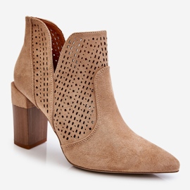 Fashionabla mocka genombrutna stövlar med hög klack Beige Genevi 2