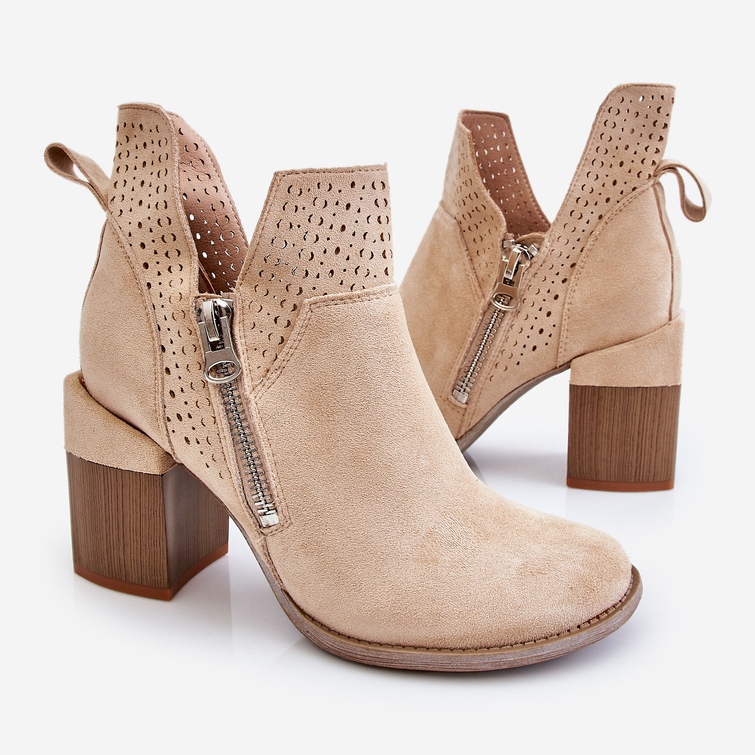 PM1 Camden Mocka Chunky Heel Boots Light Beige 1