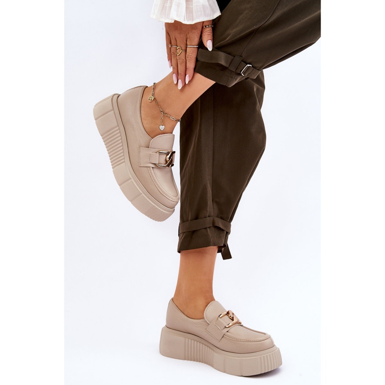 Lemar Fashionabla läderplattformsskor Beige Marsol 2