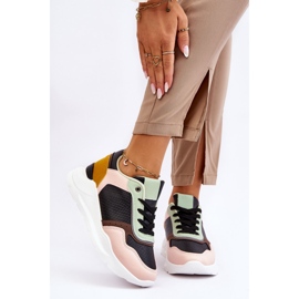 PG1 Sneakers i läderplattform för kvinnor, svart och grönt Chaya 1