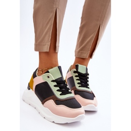 PG1 Sneakers i läderplattform för kvinnor, svart och grönt Chaya 2