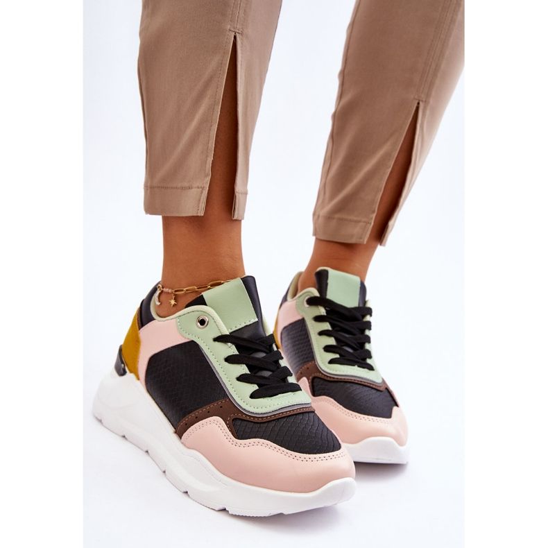 PG1 Sneakers i läderplattform för kvinnor, svart och grönt Chaya 2