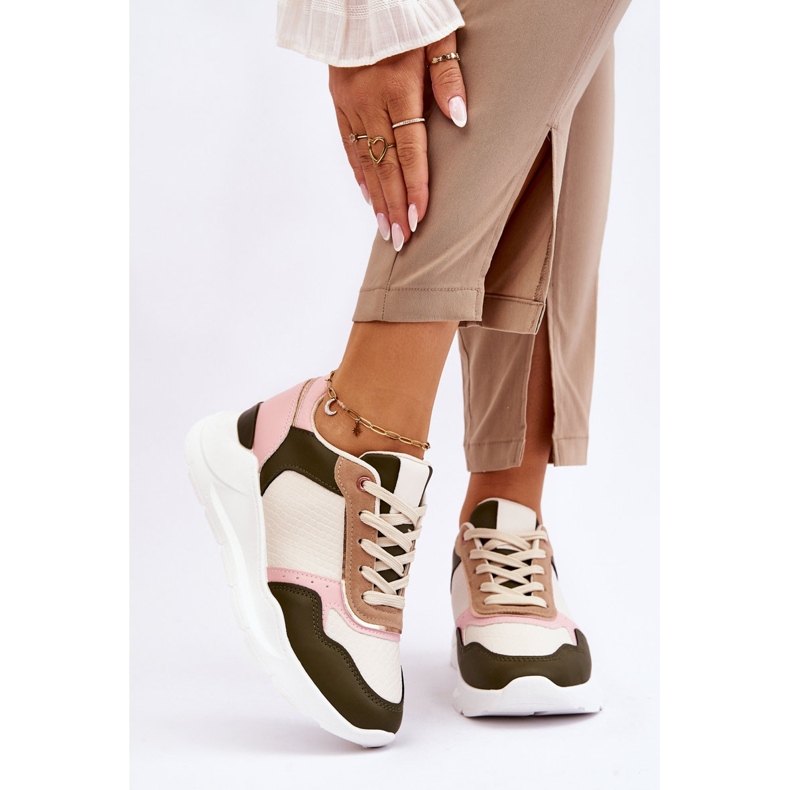 Läder Platform Trainers för kvinnor Beige och rosa Chaya 2