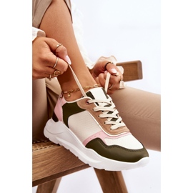 Läder Platform Trainers för kvinnor Beige och rosa Chaya 1