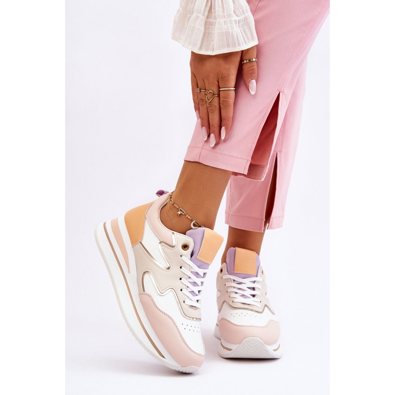 PG1 Fashionabla Roen sportskor i vitt och beige läder 1