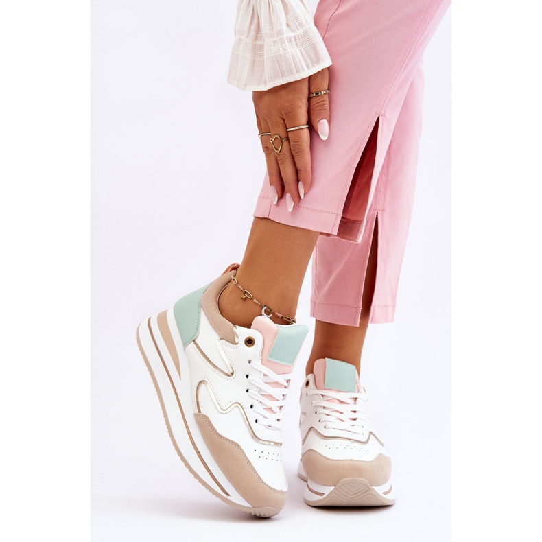 PG1 Fashionabla Roen sportskor i vitt och beige läder 1