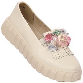 Kvinnors läderskor på plattformen med dekorativa stenar Filippo DP4593/23 ecru 1