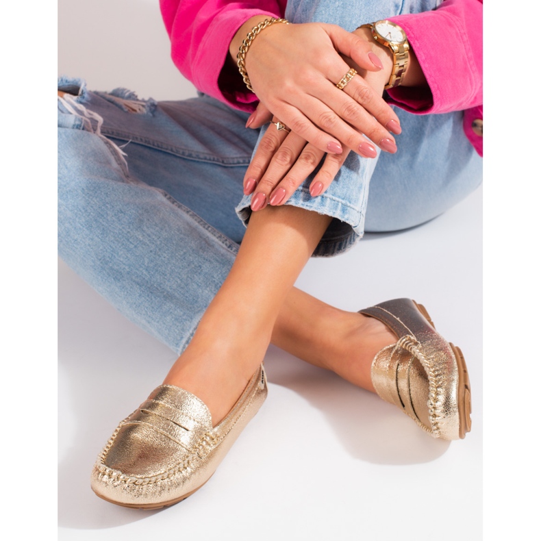 Goodin Bekväma guldmockasiner för kvinnor Shelovet gyllene 1