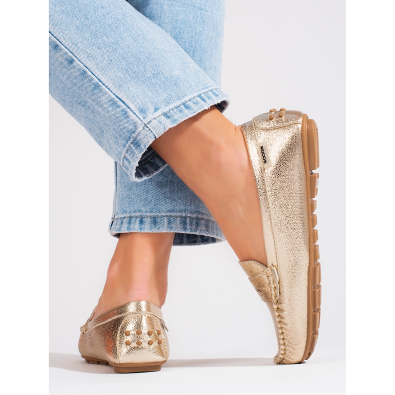 Goodin Bekväma guldmockasiner för kvinnor Shelovet gyllene 2