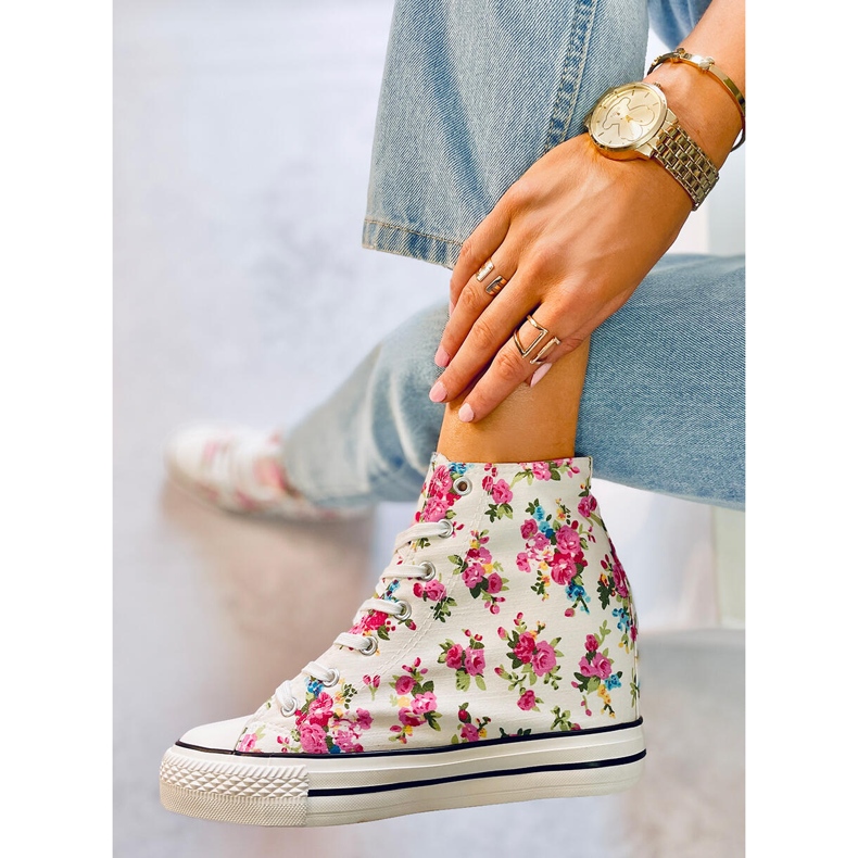 BM Paradis White blommiga wedge high-top sneakers vit 2