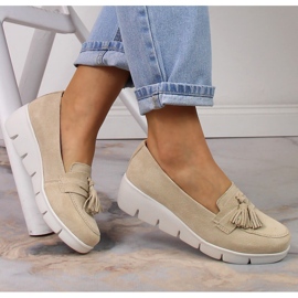 Filippo DP3162/23 wedge loafers i läder med tofsar beige 1