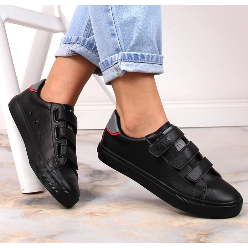 Big Star LL274A208 svarta ekologiska lädersneakers med kardborre 1