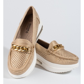 SHELOVET Dam guld loafers Slovet på plattformen gyllene 1