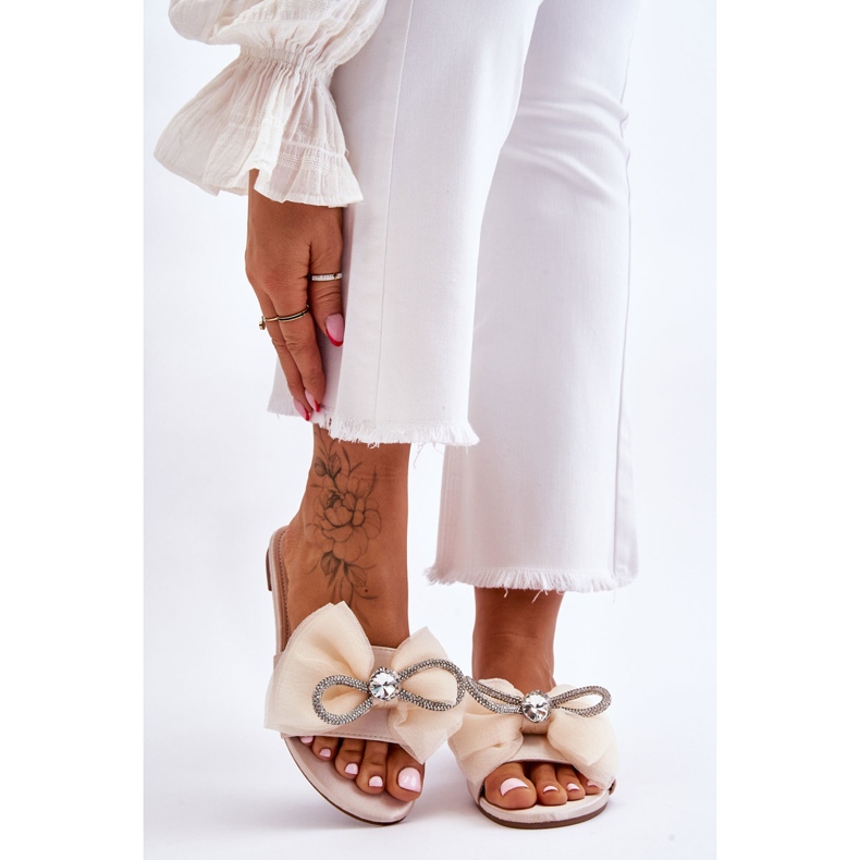 PS1 Damtofflor med rosett och strass Beige Jolene 1