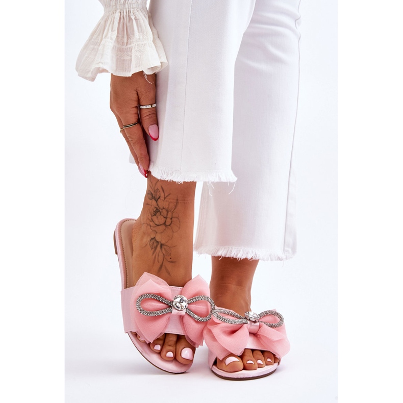 PS1 Damtofflor med rosett och strass Rosa Jolene 1