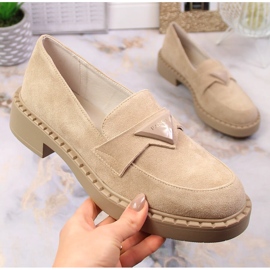 Potocki SZ12003 loafers i mocka med klack och plattform beige 1