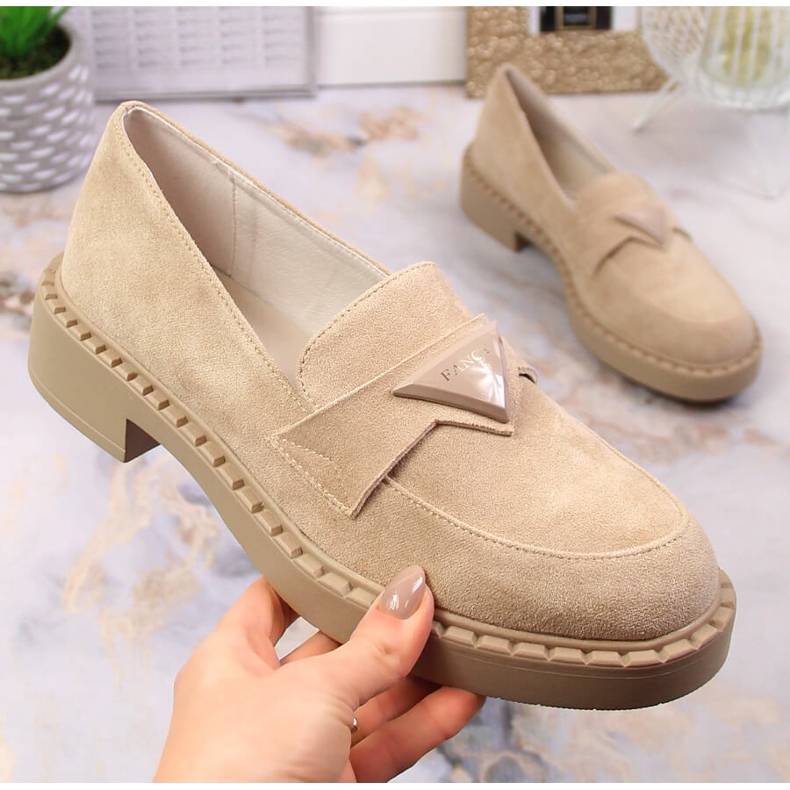 Potocki SZ12003 loafers i mocka med klack och plattform beige 1