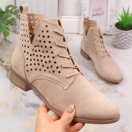 Potocki SZ12089 beige mocka genombrutna platta stövlar 1