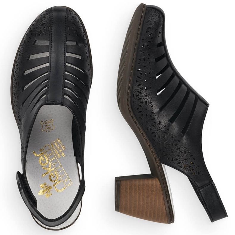 Skinnbekväma högklackade damsandaler Rieker 40959-00 svart 2