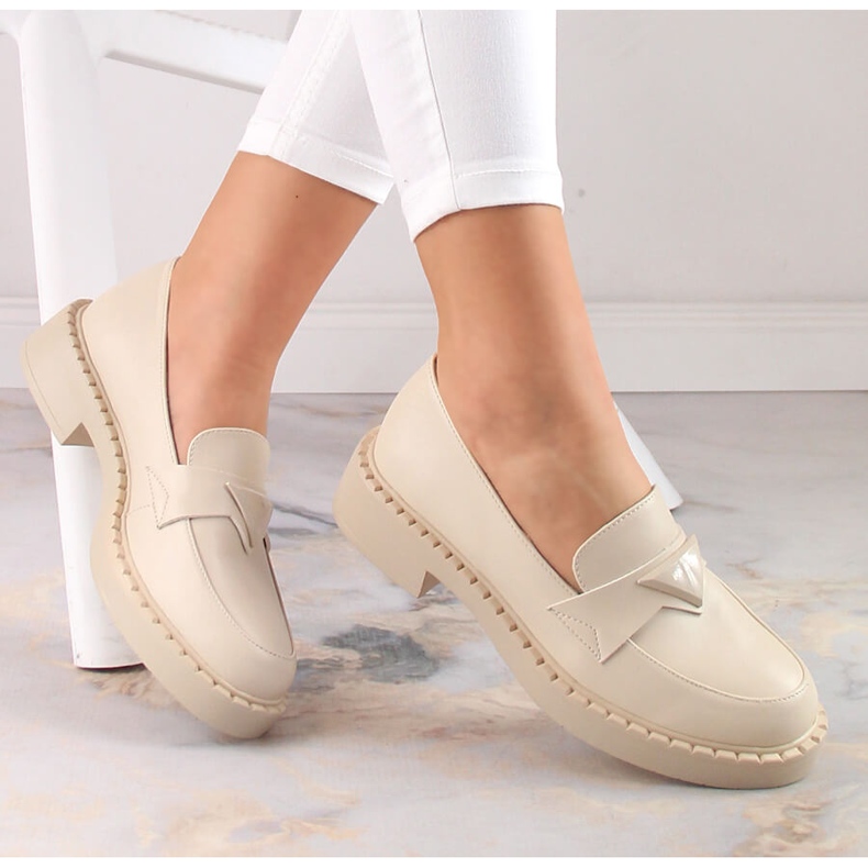 Potocki SZ12002 loafers med höga klackar och plattform beige 1