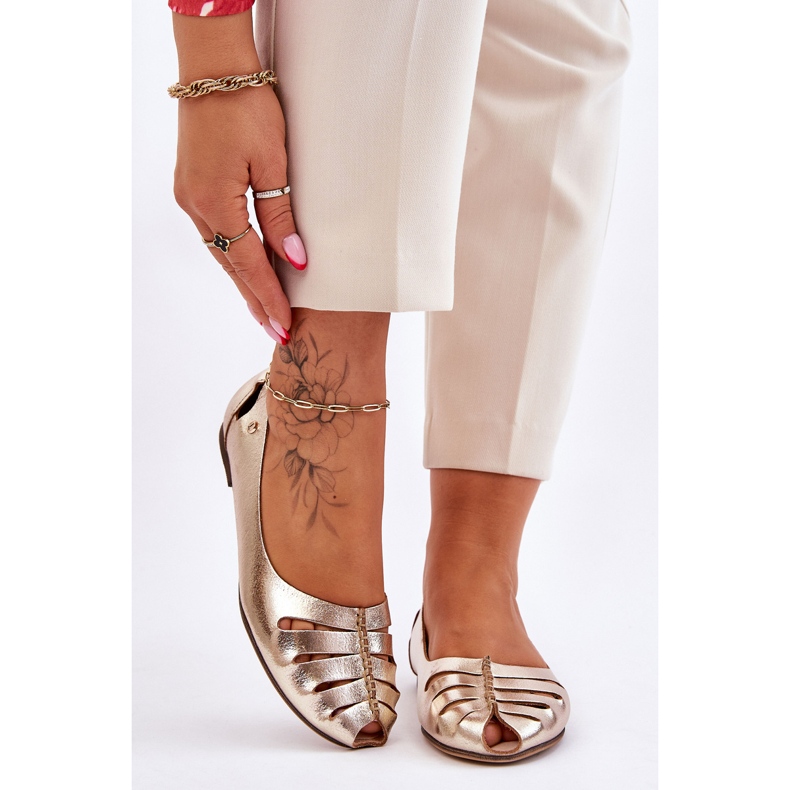 Lemar Bekväma läderballerinor för kvinnor Golden Luka gyllene 1