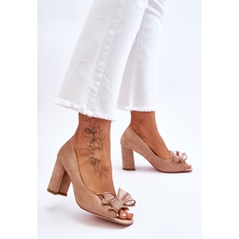 S.Barski Corey Beige Classic Mocka Bow Pumps 2