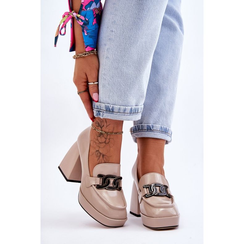 S.Barski Läderpumpar på massiva klackar Beige Maximo 1