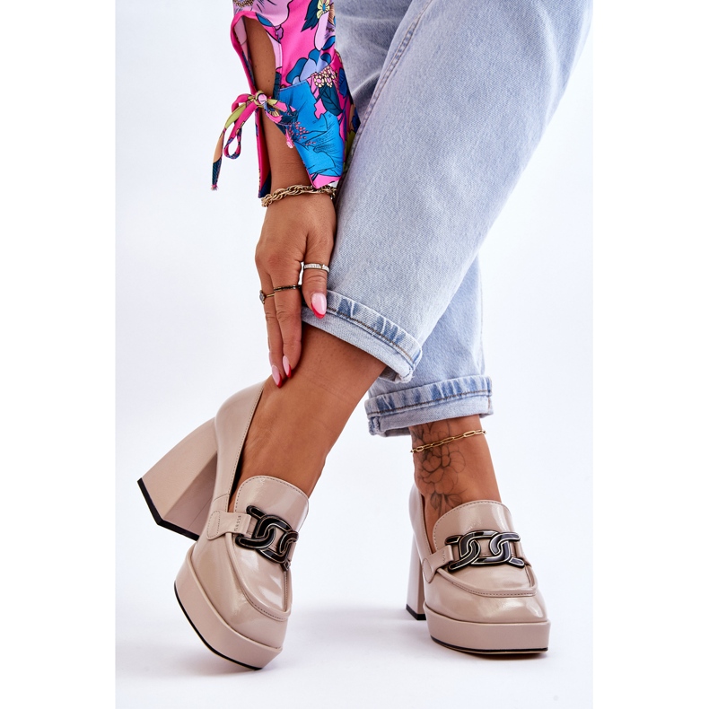 S.Barski Läderpumpar på massiva klackar Beige Maximo 2