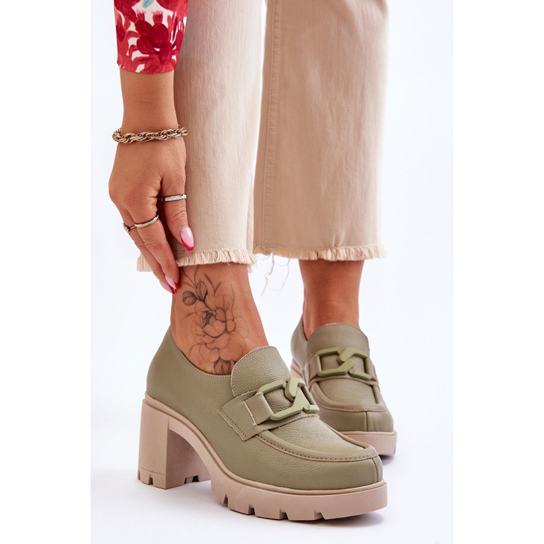 Lemar Eleganta Brogues På Klack Med Grön Harmell-dekoration 1