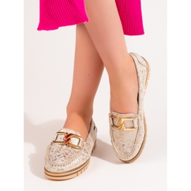 Beige mockasiner för damer på Shelovet-plattformen gyllene 2