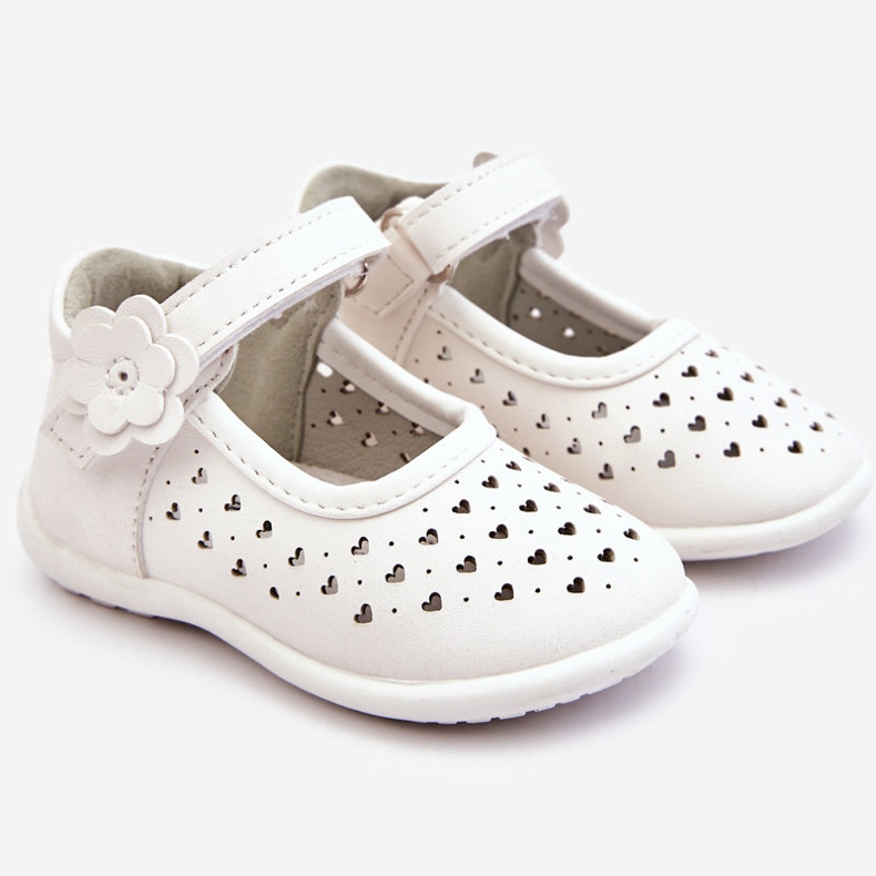 PA1 Höga genombrutna ballerinor för barn med kardborreband White Jianna vit 1