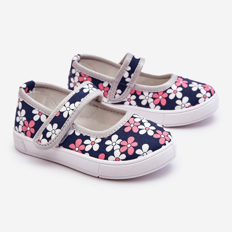 Barnballerinor i marinblågråa blommor Noah 1