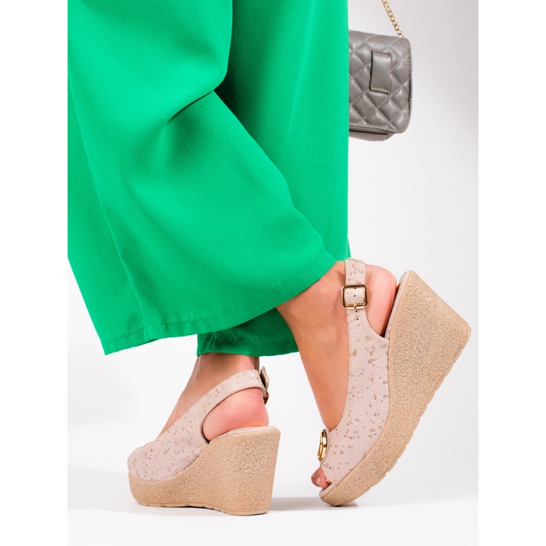 Shelovet kilsandaler i mocka för kvinnor beige 2