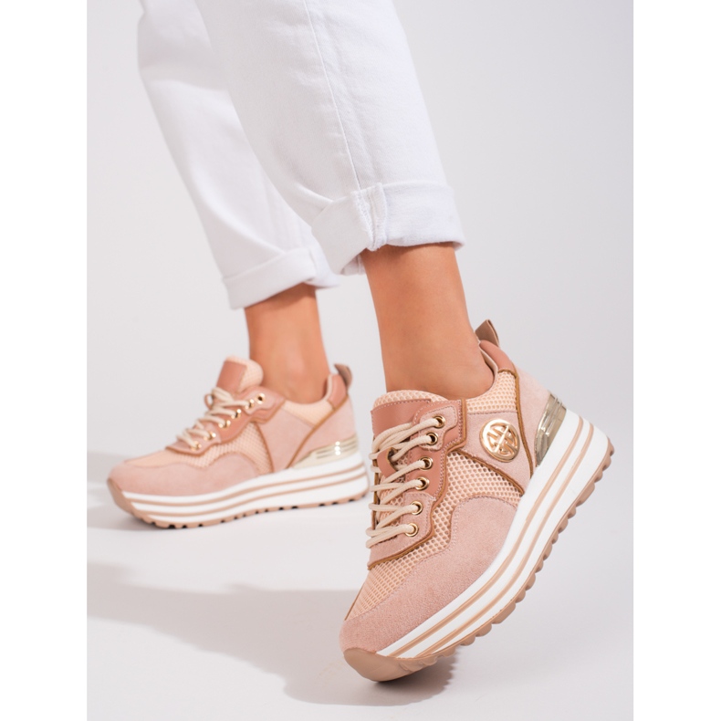 W. Potocki Sneakers med snörning för kvinnor Potocki puder rosa 1