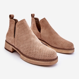 PS1 Angie Mocka genombrutna stövlar med platt klack Mörkbeige 1